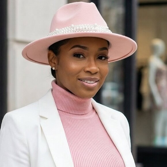 Light Pink Fedora Jazz Hat with Wide Pearl Belt main image 10